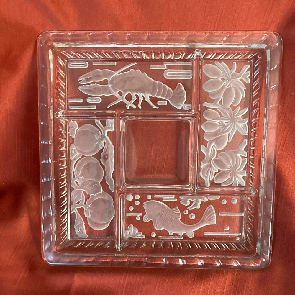 HOST PICK😀Vintage Frosted Glass Divided Serving Tray